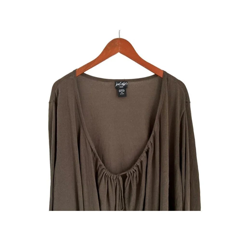 LORD & TAYLOR Cardigan Cotton Knitted Fronts Tied Open Fronts High-Low Beige Siz